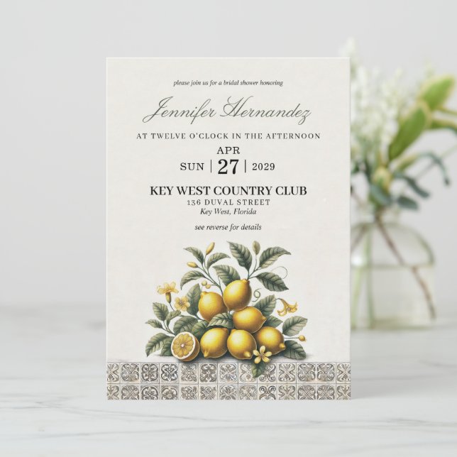 Invitación Ducha de Novia La Dolce Lemons (Anverso de pie)