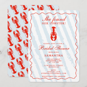 Invitación Ducha de Novia Langosta Corazón Rayas Azules Náuti