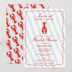 Invitación Ducha de Novia Langosta Corazón Rayas Azules Náuti