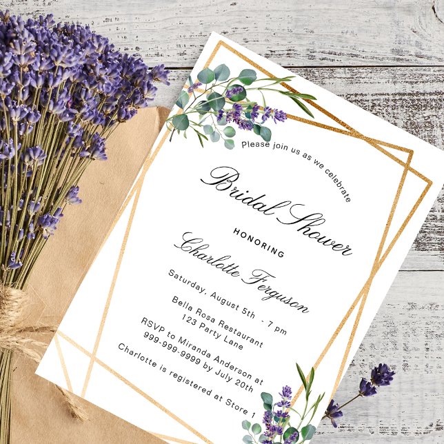 Invitación Ducha de novia lavanda eucalipto geométrico (Subido por el creador)