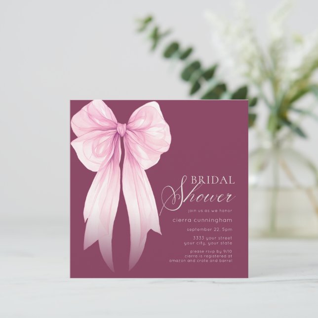 Invitación Ducha de Novia Lazo Coquette Rosa (Anverso de pie)