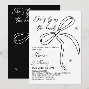 Invitación Ducha de novia Lazo negro Ella está atando el nudo