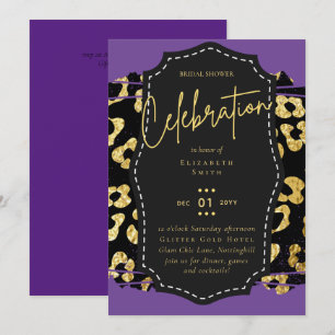 Invitación Ducha de Novia LeahG Glam Gold Púrpura Impresiones