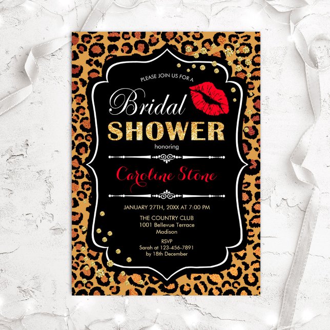 Invitación Ducha de novia - Leopard Print Red Gold (Subido por el creador)