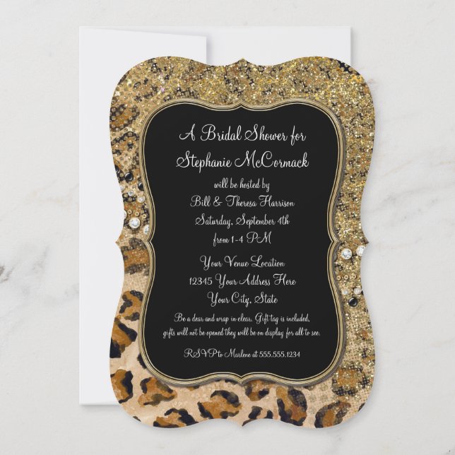 Invitación Ducha de novia Leopardo de oro natural Personaliza (Reverso)