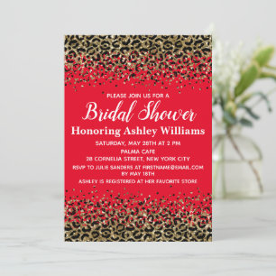 Invitación Ducha de Novia Leopardo Rojo Blanco Dorado Encanta