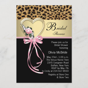 Invitación Ducha de Novia Leopardo Rosa Leopardo Dorado Negro