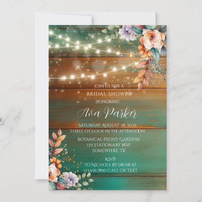 Invitación Ducha de novia ligera de peones de madera de cobre (Anverso)
