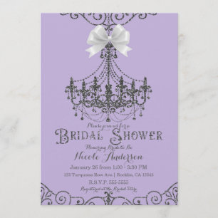 Invitación Ducha de Novia Lila Púrpura y Lazo Blanco Plateado