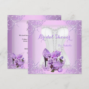 Invitación Ducha de Novia Lila Rosa Tacón Alto Lace Mariposa 