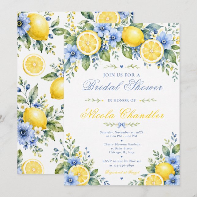 Invitación Ducha de Novia Limón Azul (Anverso / Reverso)