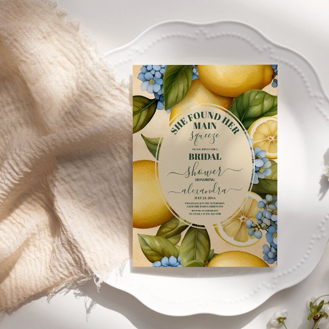 Invitación Ducha de novia limón Encontró su apriete principal (Subido por el creador)