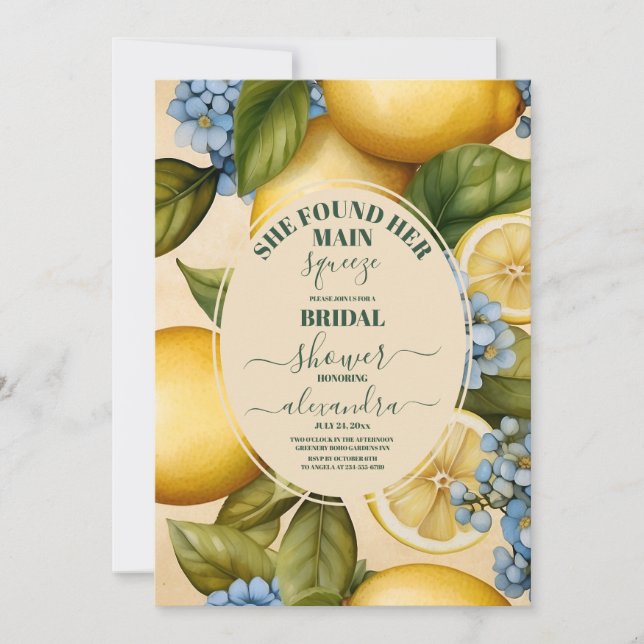 Invitación Ducha de novia limón Encontró su apriete principal (Anverso)