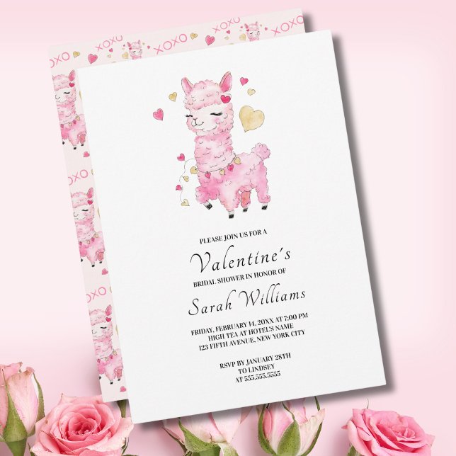 Invitación Ducha de Novia Llama Rosa Acuarela (Subido por el creador)
