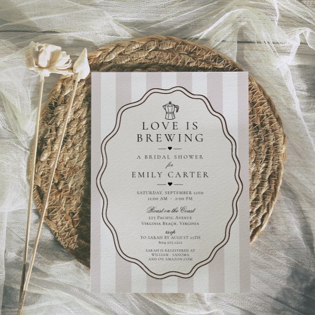 Invitación Ducha de Novia Love is Brewing Coffee  (Love is Brewing Modern Coffee Bridal Shower Invitation )