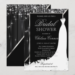 Invitación Ducha de novia - luces de estrella de color negro 