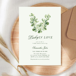 Invitación Ducha de Novia Lucky in Love Verde Trébol