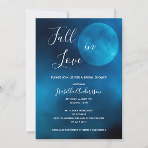 Invitación Ducha de novia luna azul caída en amor romántico
