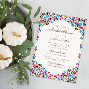 Invitación Ducha de Novia Magenta Azul Caprichosa Flora Manda