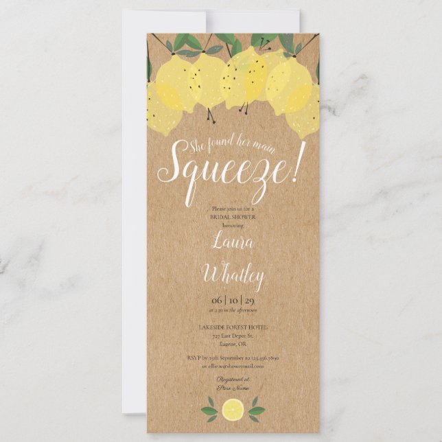 Invitación Ducha de Novia Main Squeeze Lemon Rústica Divertid (Anverso)