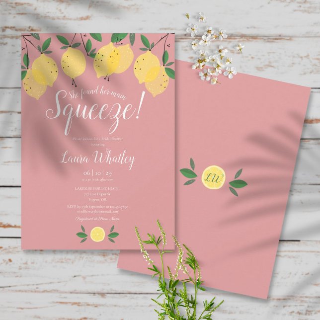 Invitación Ducha de novia Main Squeeze Lemons Dusty Rose (Subido por el creador)