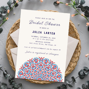 Invitación Ducha de Novia Mandala Encantador Rojo y Azul Prof