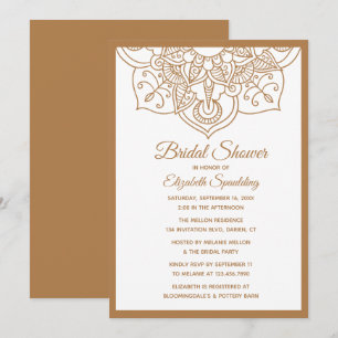 Invitación Ducha de Novia Mandala Floral Marrón Boho Hindú