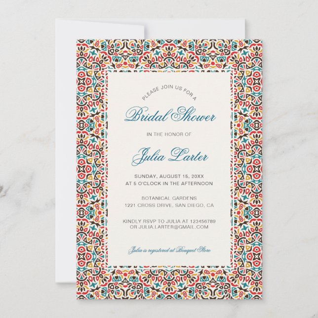 Invitación Ducha de Novia Mandala Geométrico de Encaje Marroq (Anverso)