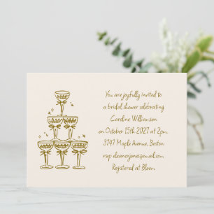 Invitación Ducha de novia manuscrita de algodón champán