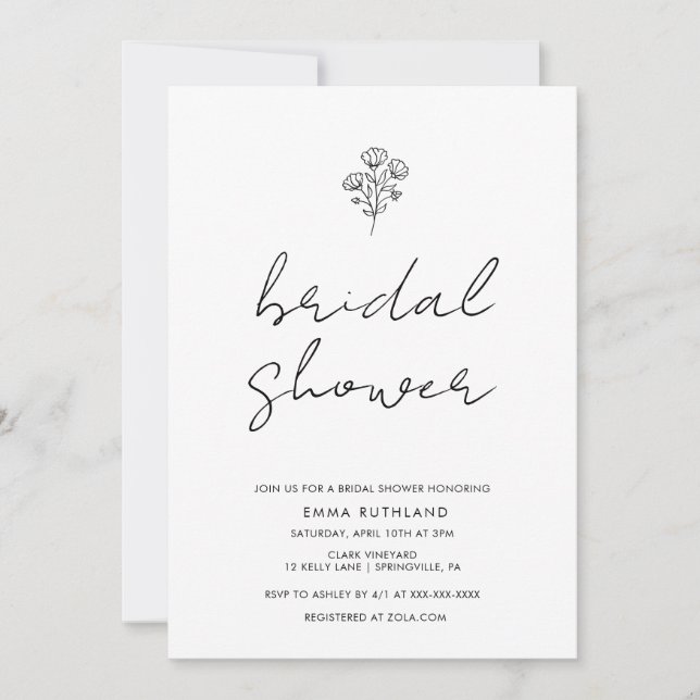 Invitación Ducha de novia manuscrita minimalista (Anverso)