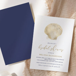Invitación Ducha de Novia Mar Azul Conchas Doradas de Mar