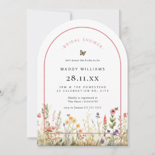 Invitación Ducha de Novia Mariposa Arqueada Flor Silvestre