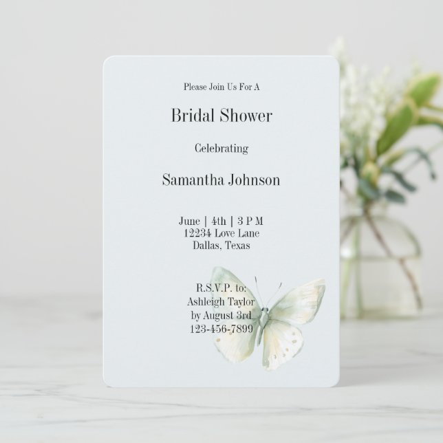 Invitación Ducha de Novia Mariposa de Menta (Anverso de pie)