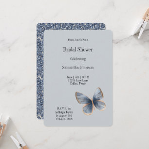 Invitación Ducha de Novia Mariposa de Mezclilla Azul Falsa