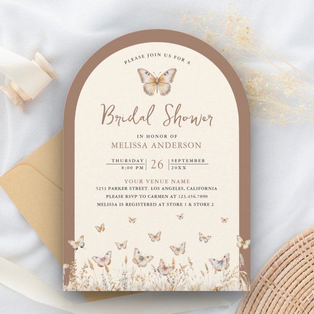 Invitación Ducha de Novia Mariposa Flor Silvestre Beige Crema (Subido por el creador)