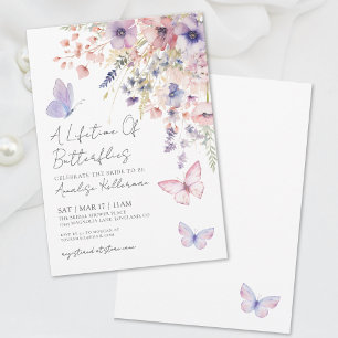 Invitación Ducha de Novia Mariposa Floral Rosa Púrpura