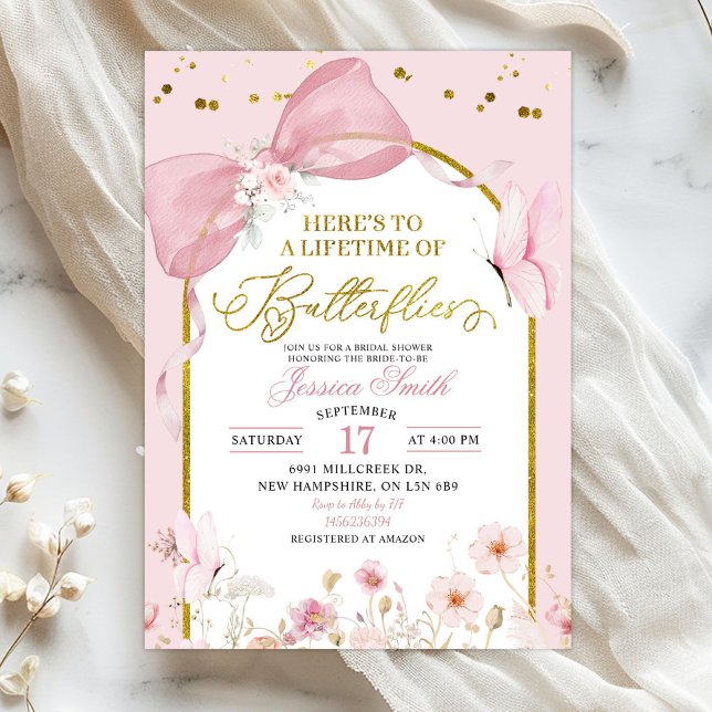 Invitación Ducha de Novia Mariposa Rosa Coquette (Subido por el creador)