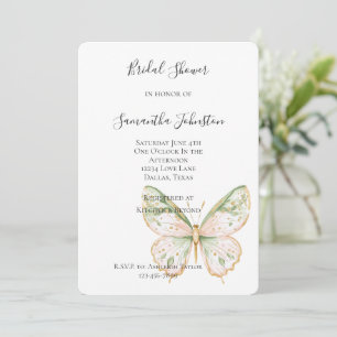 Invitación Ducha de Novia Mariposa Rosa Rubor Verde Menta Dor