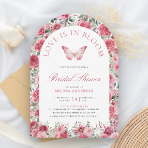 Invitación Ducha de Novia Mariposa Rosas Rosadas y Rojas de S