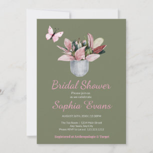Invitación Ducha de Novia Mariposa y Planta en Maceta Verde