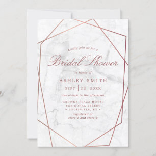 Invitación Ducha de Novia Mármol Rosa Dorado Simple Geométric