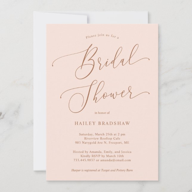 Invitación Ducha de novia mínima rosa Rubor (Anverso)