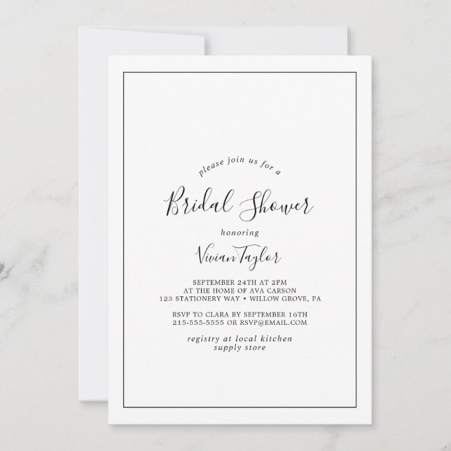 Invitación Ducha de novia minimalista (Anverso)
