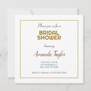 Invitación Ducha de novia Minimalista de color blanco dorado