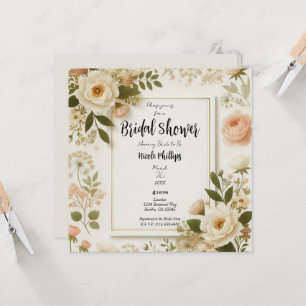 Invitación Ducha de Novia Minimalista Elegante Cuadrada Flora