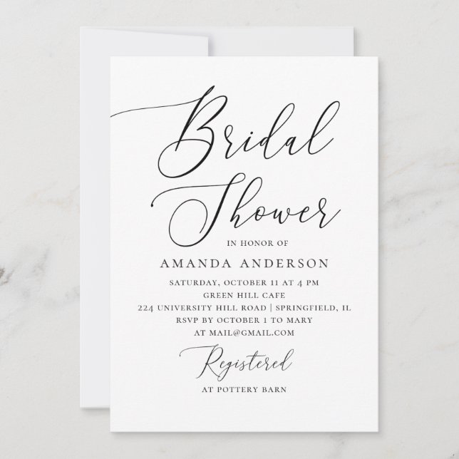 Invitación Ducha de novia minimalista | Elegante negro y blan (Anverso)