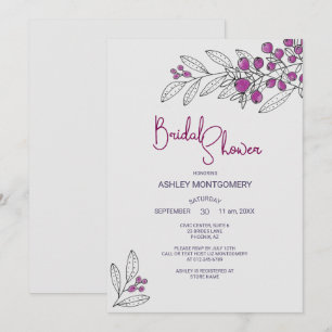 Invitación Ducha de Novia Minimalista Hojas Moradas Bayas