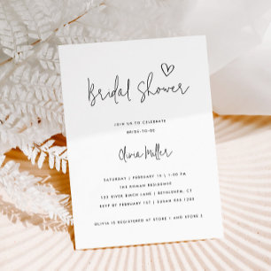 Invitación Ducha de novia minimalista moderna en blanco y neg