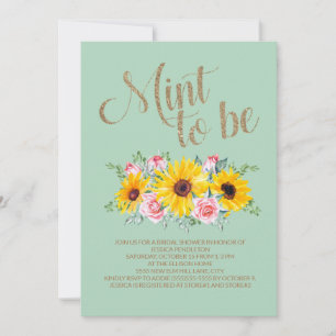 Invitación Ducha de Novia Mint to Be Girasoles Rosas Rosadas