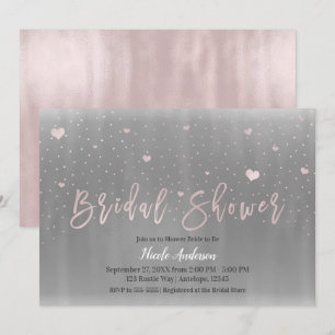 Invitación Ducha de Novia Modern Glam Plateado Gris Corazones